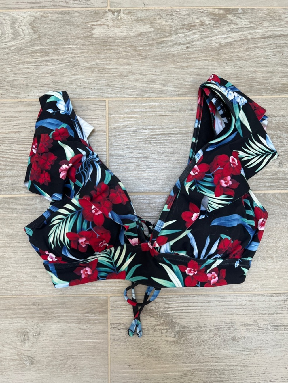Tommy Bahama Black Tropical Floral Bikini Top